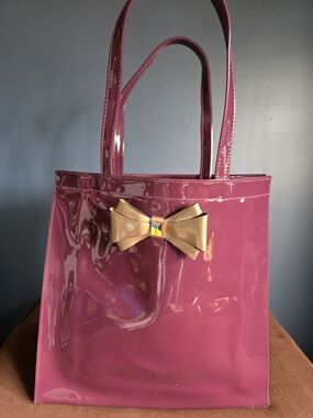 Ted Baker Magenta Patent Tote with Gold Bow Accent